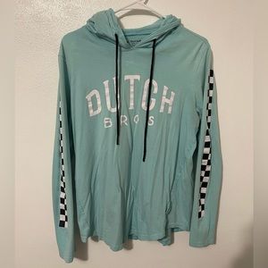 RARE RARE RARE Dutch bros long sleeve sweatshirt racing stripes flag turquoise
